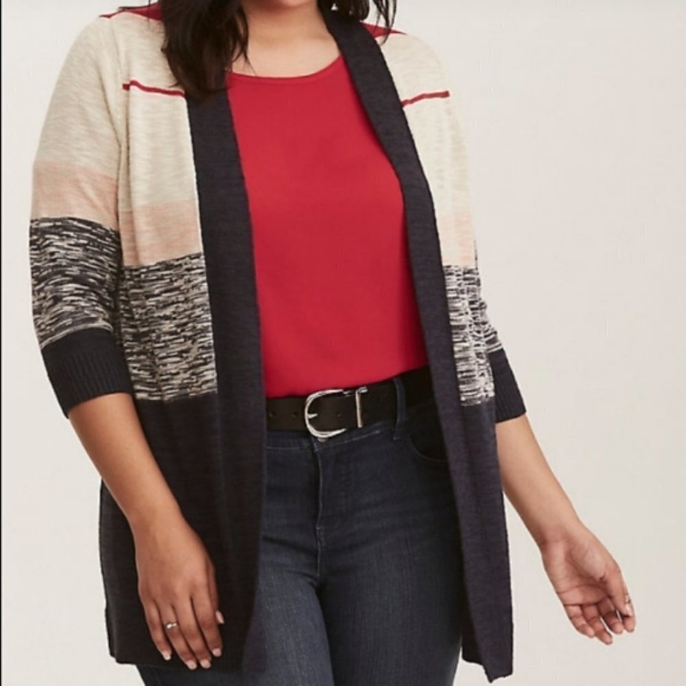Torrid STRIPED‎ OPEN CARDIGAN Navy Pink 10 - Picture 6 of 8